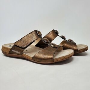 Mephisto Air Relax Bronze Leather T-Strap Slide On Sandals Women’s Size 40 8.5